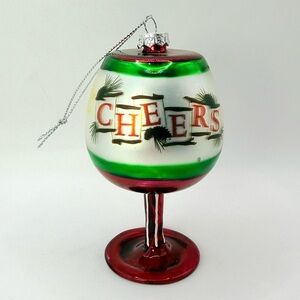 Glass Cheers Snowman Wine Glass Shaped Christmas Ornament 4.2”